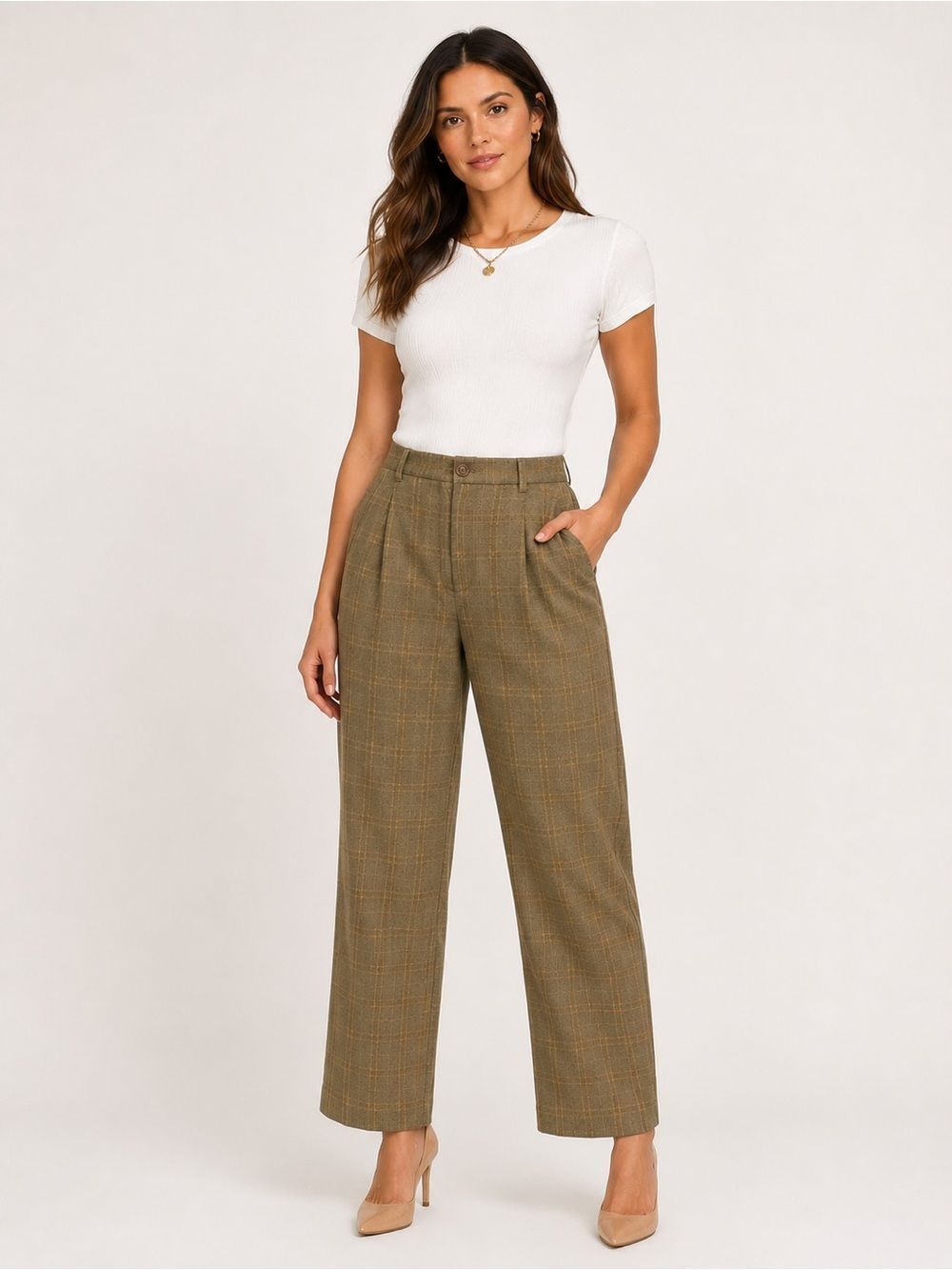 SFI Femme Nordstrom Vintage Wool Classic Plaid Wide-Leg Pants, Size 6R